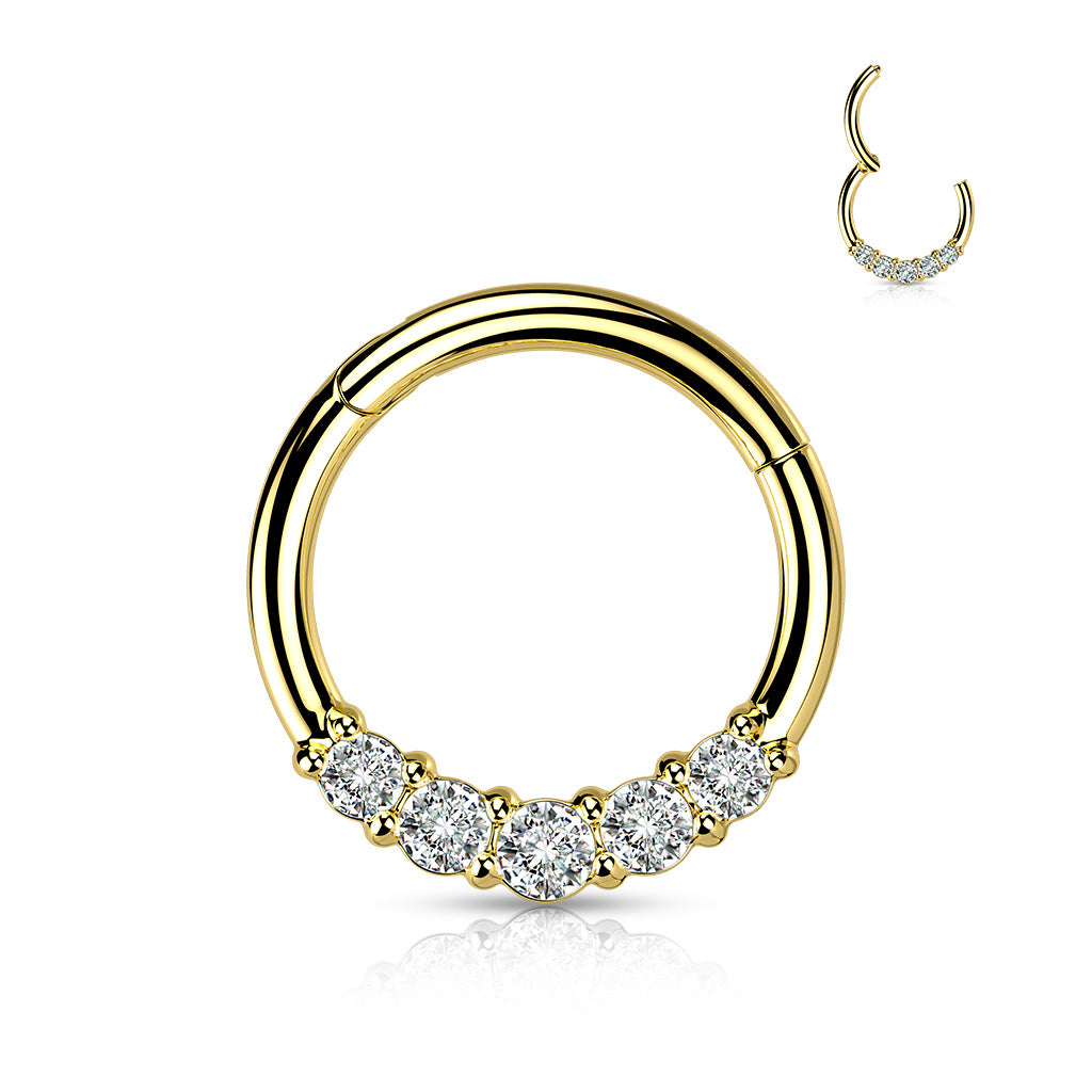 16G Surgical Steel Hinged Segment W/ Forward Facing 5 CZ Ring